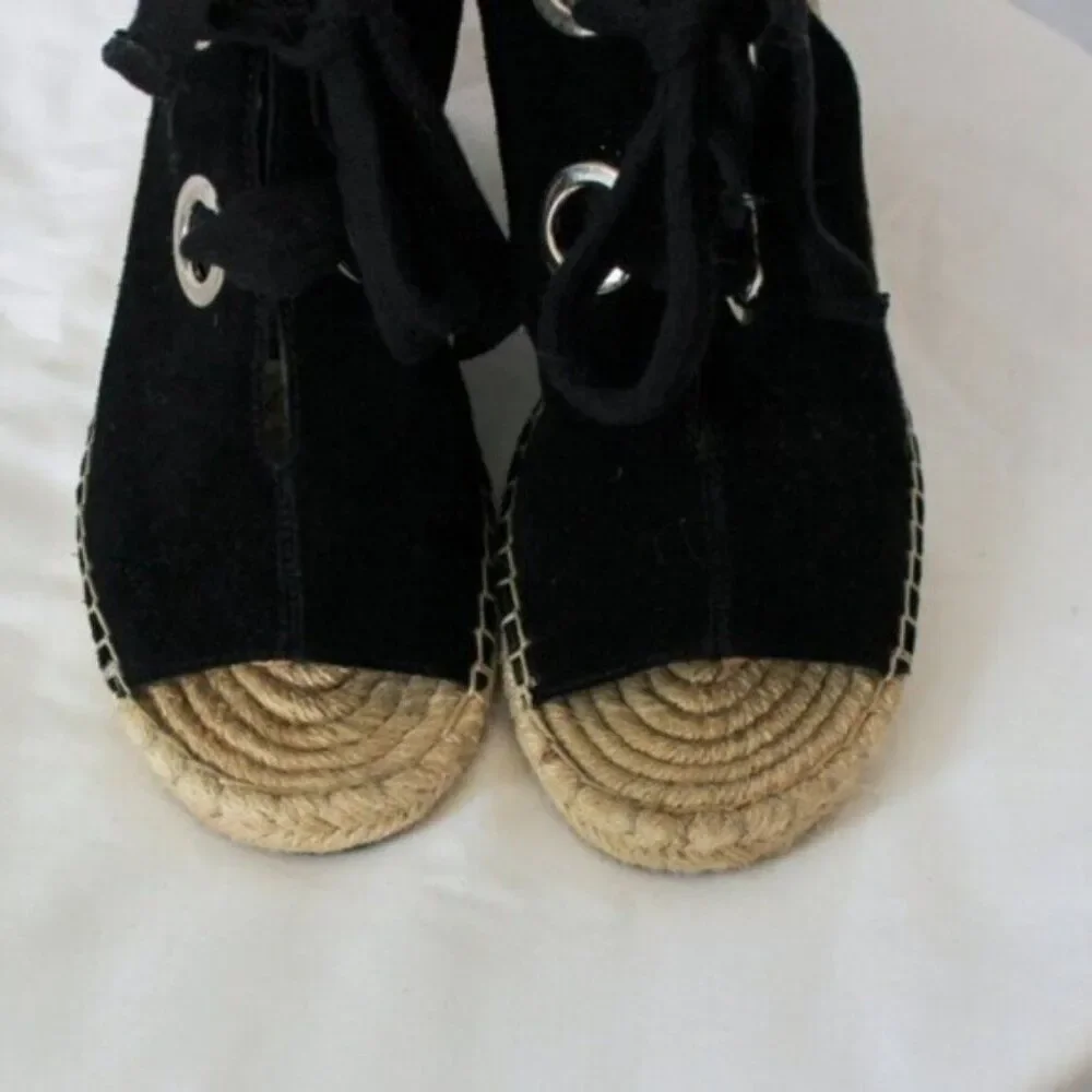 Sole Society Women Shoes Sole Society Suede Lace-Up Wedges Cambrine Black 10